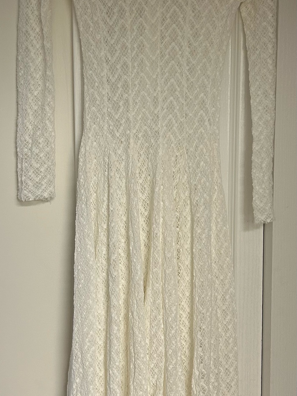 Women's Cream Lace Midi Dress with Long Sleeves